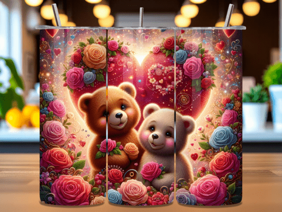 Adorable Teddy Bear Couple Heart Tumbler
