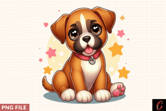 Cute Cartoon Boxer Puppy Sitting PNG,Dog