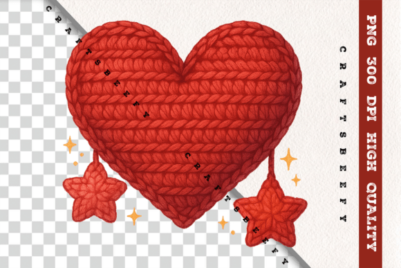 Faux Crochet Heart with Stars PNG