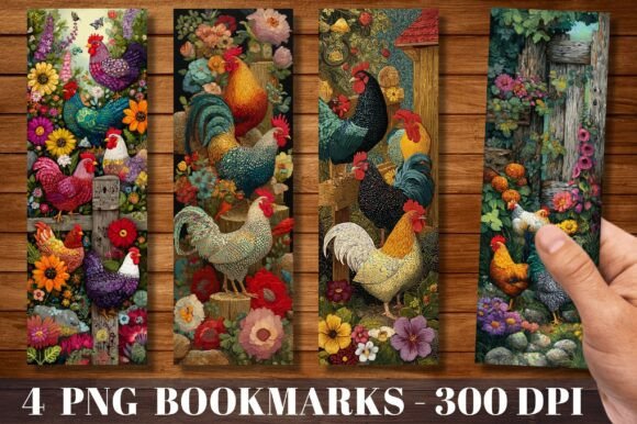 Floral Chickens and Roosters Bookmark: A Unique Addition to Your Digital Library