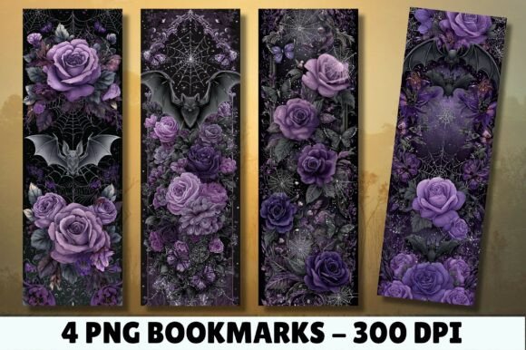 Gothic Bat Rose Spiderweb Dark Bookmark