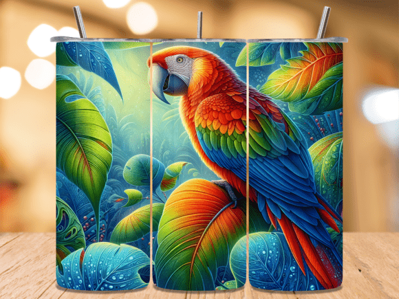 Macaw Rainforest Leaves Bright Tumbler: A Trendsetting Design for Modern Entrepreneurs