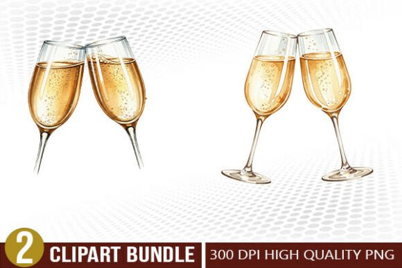New Year Champagne Glasses Clipart Set: A Versatile Resource for Creative Projects