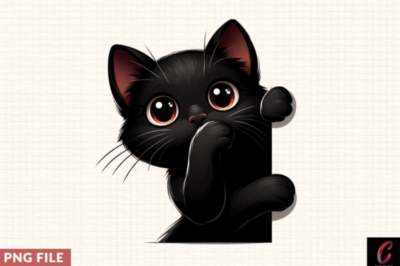 Peeking Black Cat Clipart PNG, Black Cat: A Versatile Design for Creative Projects