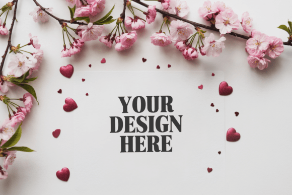 Pink Floral Valentine Background Mockup