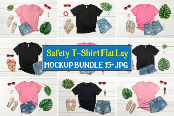 Safety T-Shirt Flat Lay Mockup Bundle 06
