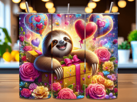 Sloth Gift Box Valentine Rose Tumbler