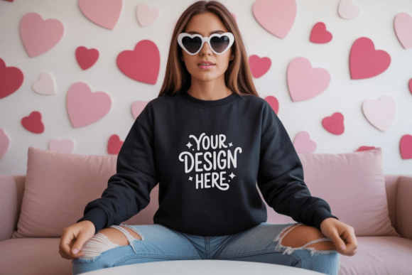Valentine Gildan 18000 Black Mockup 6