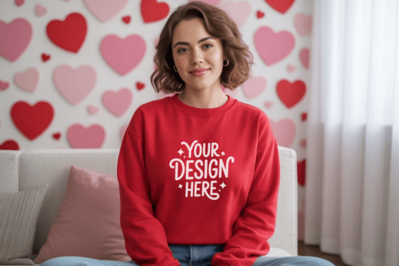 Valentine Gildan 18000 Red Mockup 1