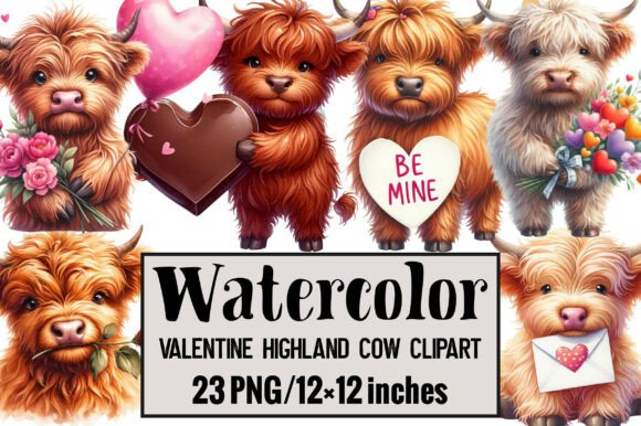 Valentine Highland Cow Clipart for Creative Projects