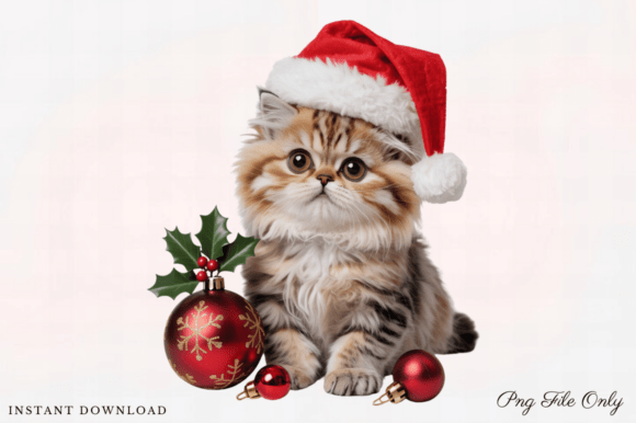 Watercolor Cat Christmas Lights Clipart