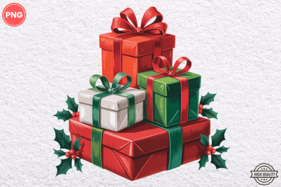 Watercolor Christmas Gift Box Clipart PN: A Versatile Design for Creative Projects