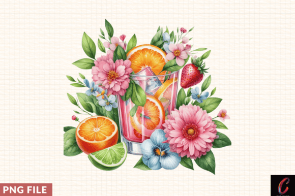 Watercolor Cocktail with Citrus PNG Clip