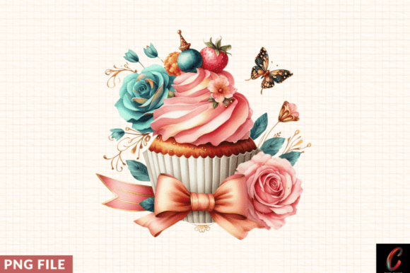 Watercolor Luxury Cupcake Clipart PNG: A Versatile Design Asset for Creative Professionals