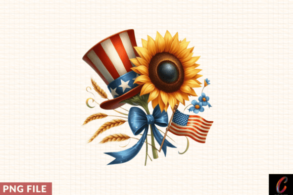 Watercolor Sunflower 4th of July Clipart